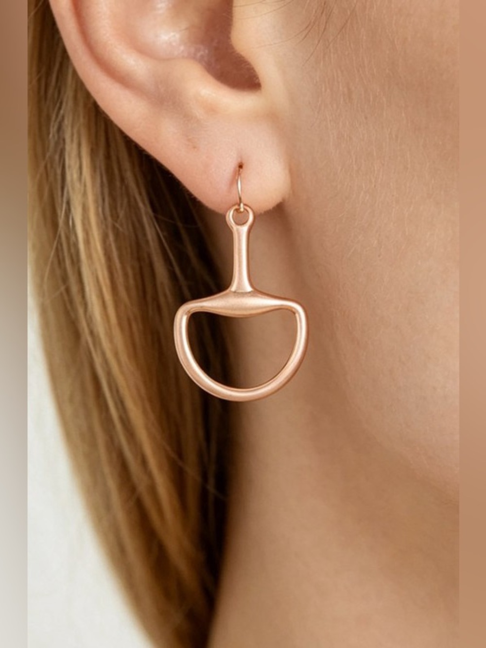 Rose Gold Hammered Matte Toggle Drop Earrings Horse bit